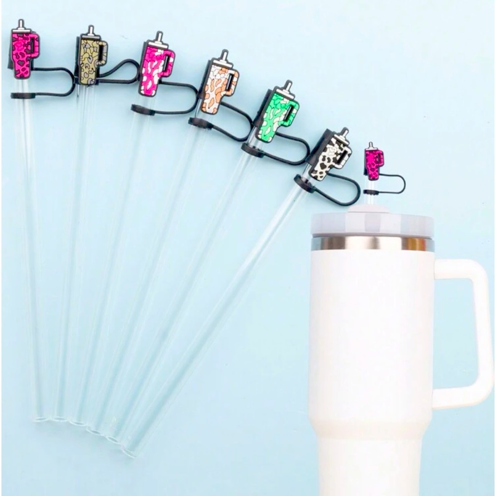 💕3/$10 Leopard Print Silicone Anti-Dust Reusable Straw Cap 0.38in/8mm